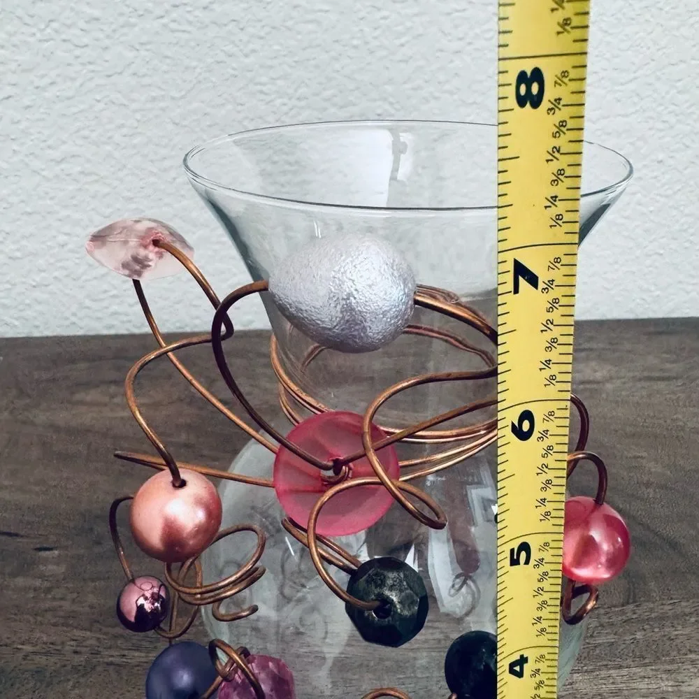 Cooper Wire Wrapped Glass Vase Pink Beads